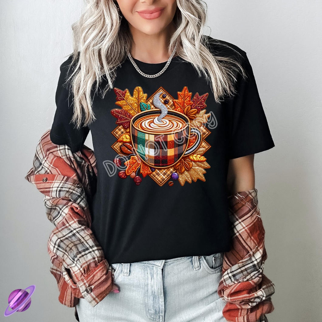 EMBROID FALL COFFEE TEE