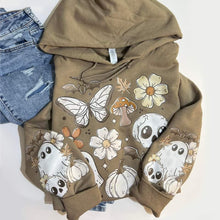 Load image into Gallery viewer, KHAKI FALL GHOST FLORAL- FRONT &amp; DOUBLE SLEEVE DESIGN HOODIE

