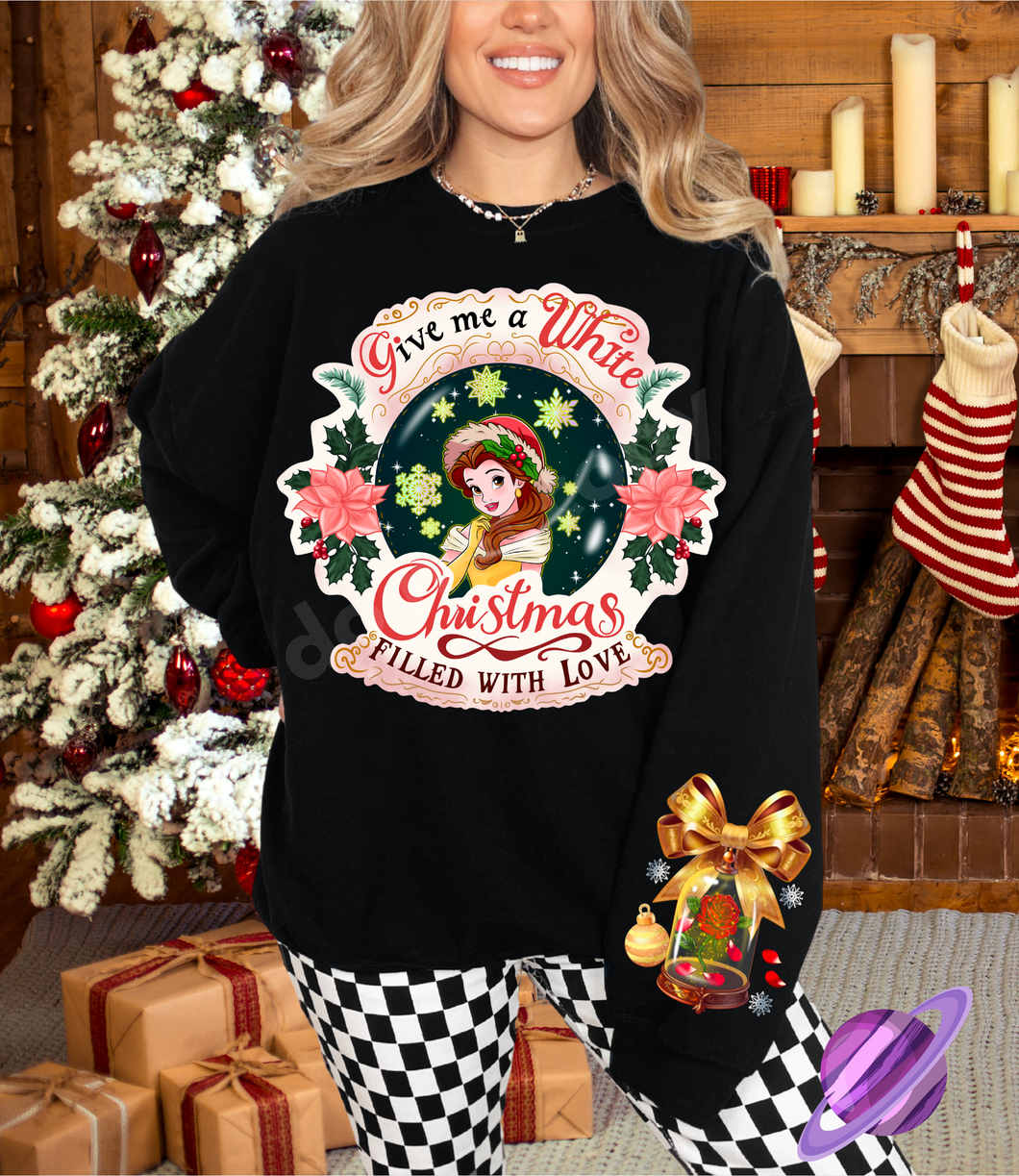 BOOK PRINCESS HOLIDAY- CREWNECK SWEATSHIRT  W/ SLEEVE PRINT