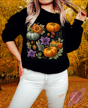 Load image into Gallery viewer, FALLING LEAVES-PRETTY PUMPKINS-CREWNECK SWEATSHIRT
