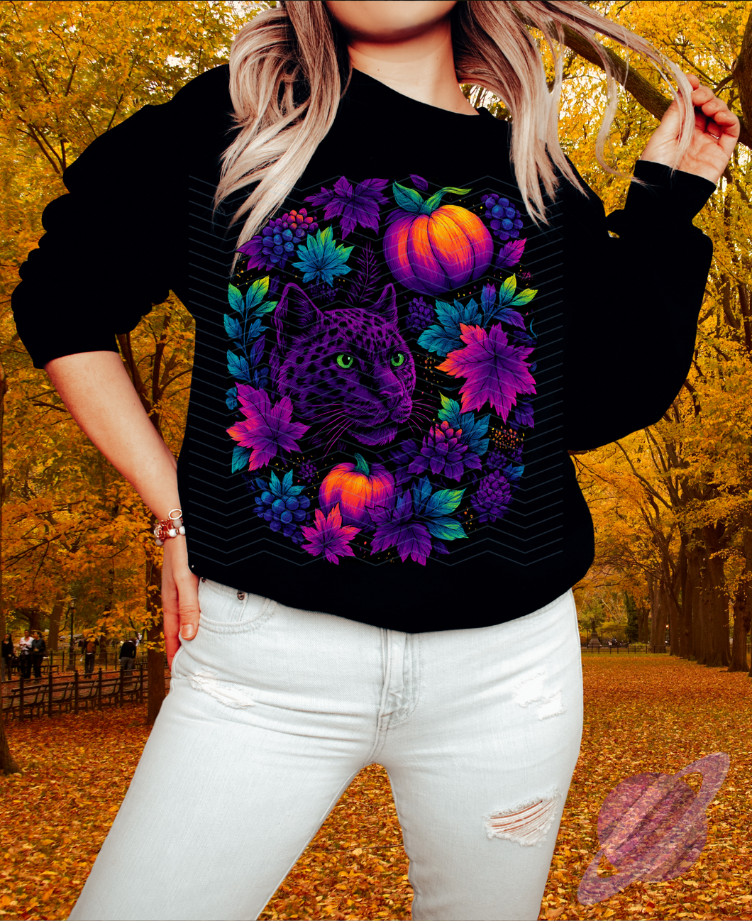 FALLING LEAVES-PUMPKIN KITTY-CREWNECK SWEATSHIRT